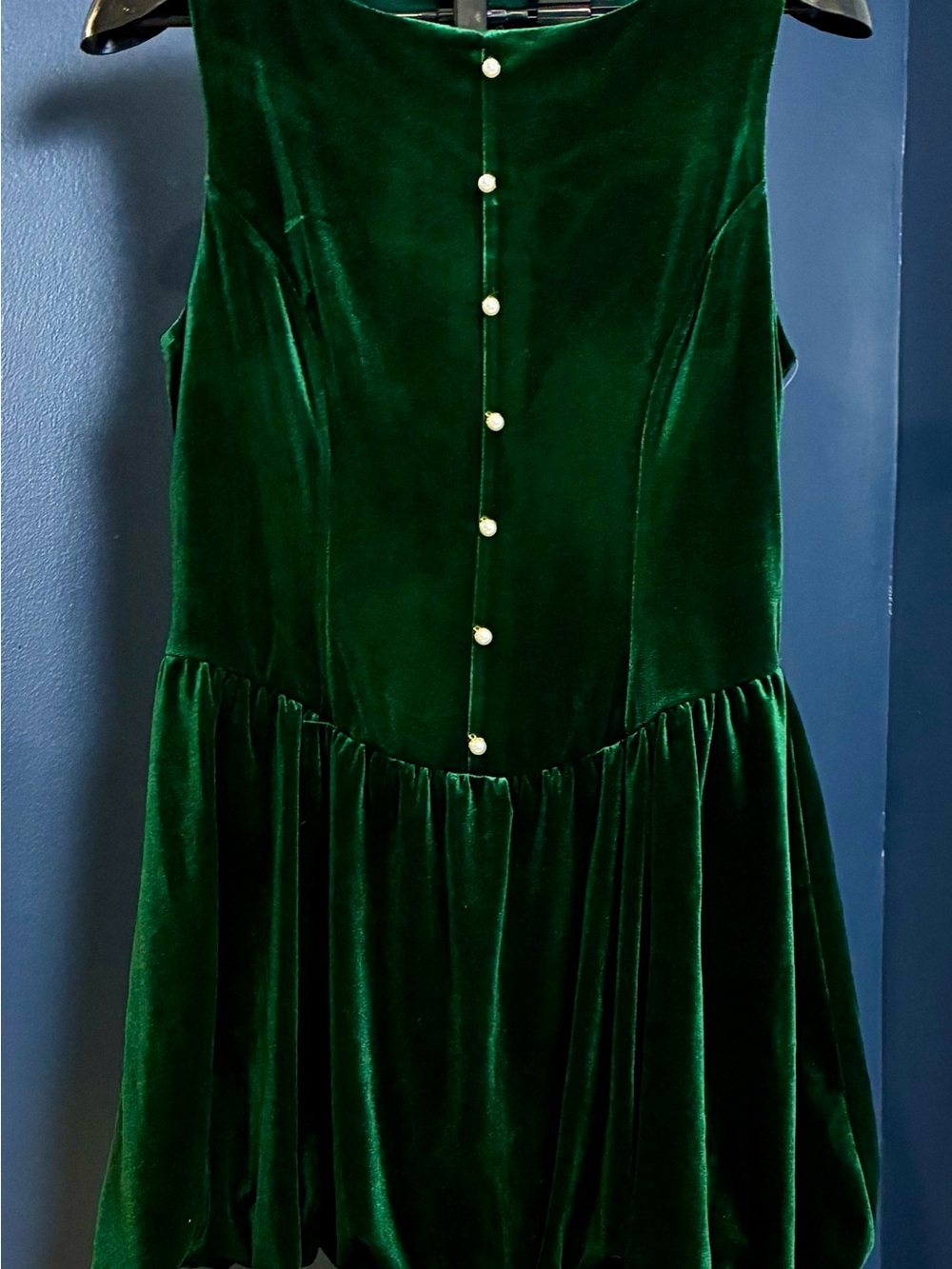 City Triangles Deep Emerald Green Velvet Dress with Gold Logo Tag